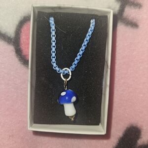 Blue Mushroom Pendant Necklace for Kids